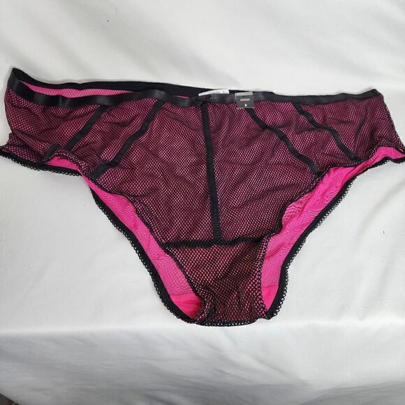 6X 30W Torrid Pink Black Fishnet Satin Binding Panty Hipster Lingerie Boudior - Picture 7 of 8